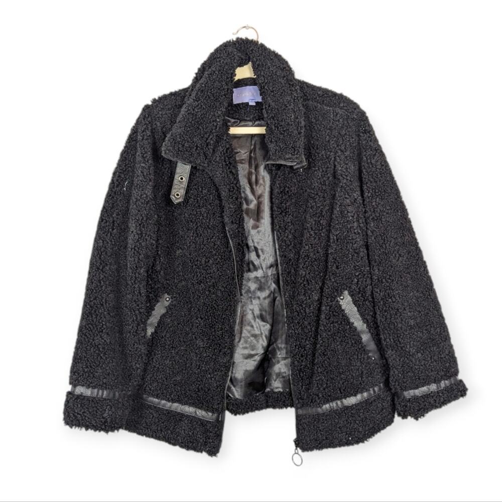 Madden Girl Sherpa Jacket L Black Fleece Zip Up Cozy Teddy Outerwear Casual